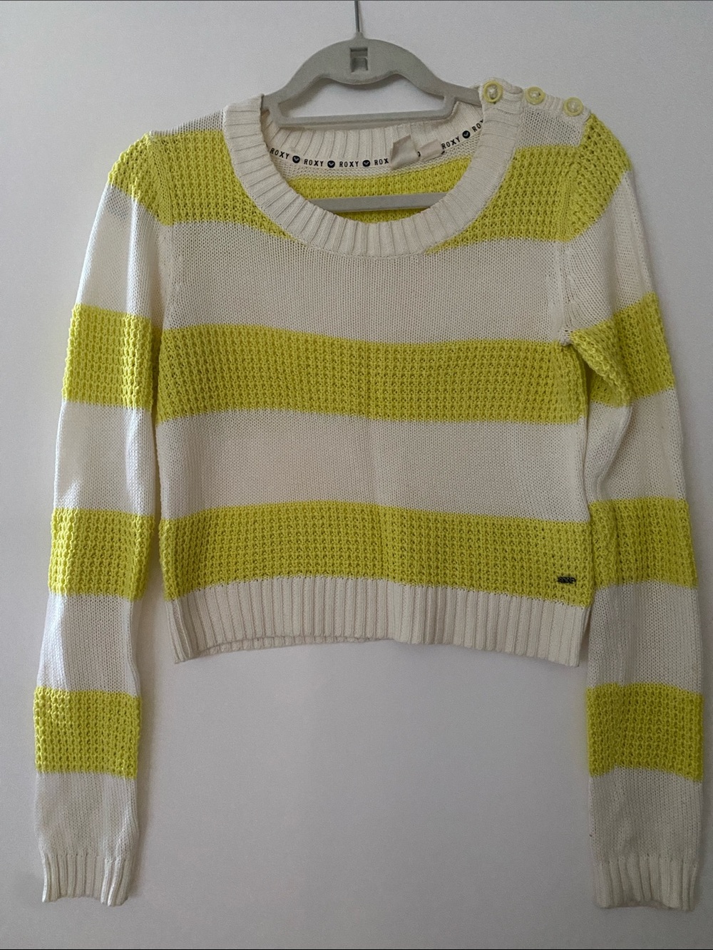 Roxy Bright Yellow & White Knit Crop Sweater
